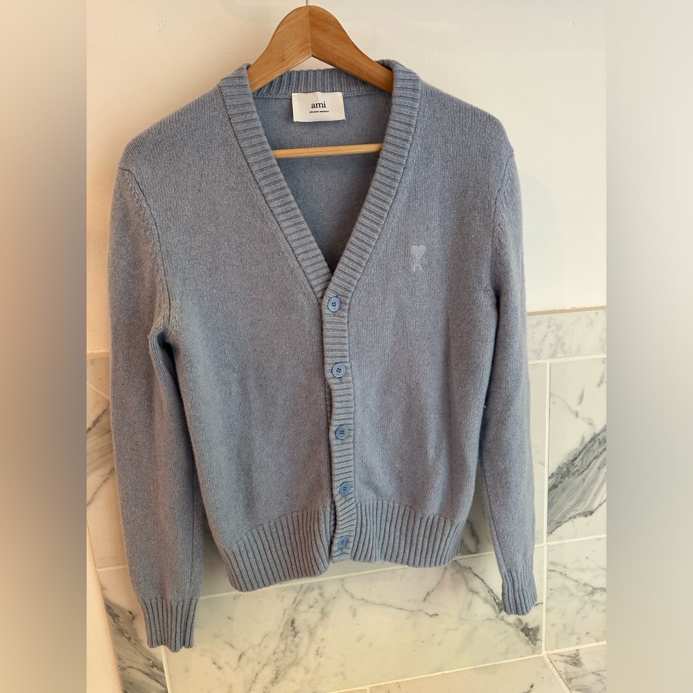 Ami Paris Logo-Embroidered Virgin Wool Cardigan size Small